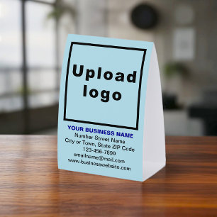 Business Brand on Light Blue Tent Style Table Sign