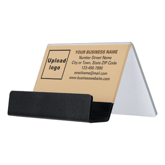 Business Brand on Light Brown Business Card Holder (Angled Front)