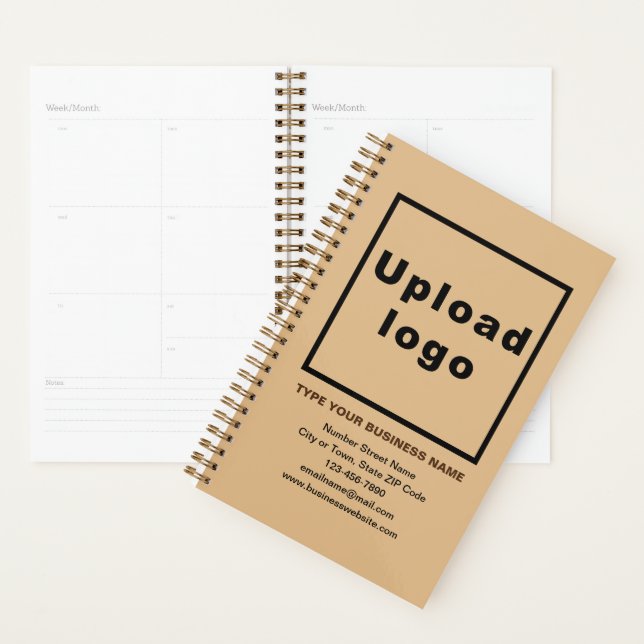 Business Brand on Light Brown Cover of Planner (Display)