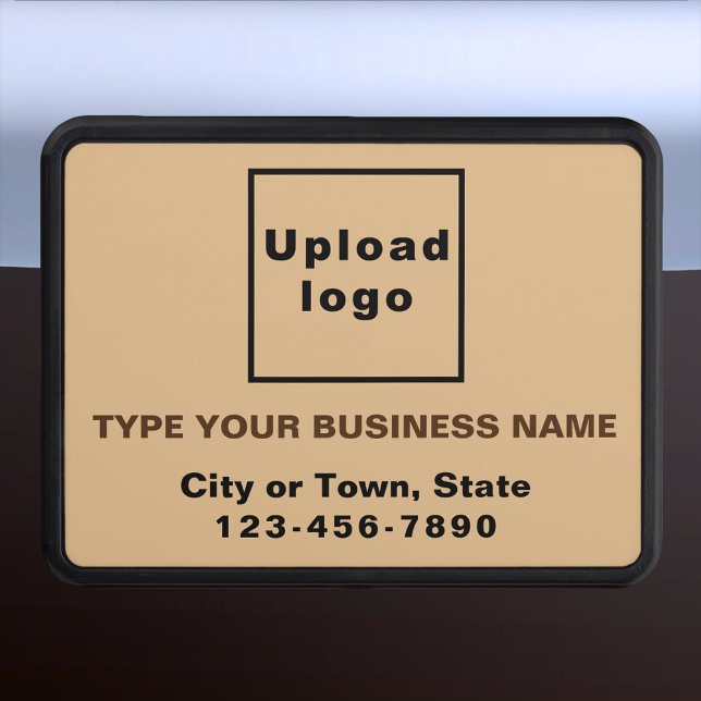 Business Brand on Light Brown Plastic Hitch Cover (Advertise your business while on the road. Light brown business branding on plastic hitch cover.)