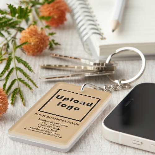 Business Brand on Light Brown Rectangle Acrylic Keychain