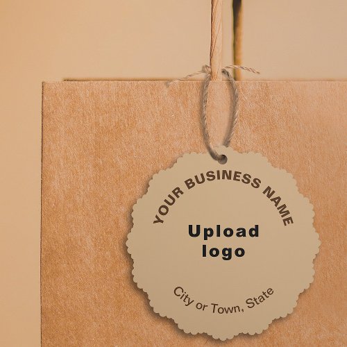 Business Brand on Light Brown Scalloped Paper Ornament Card