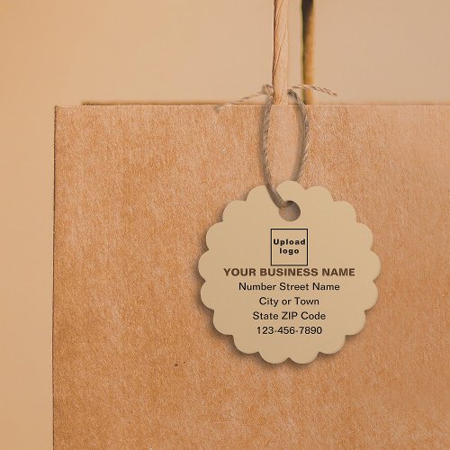 Business Brand on Light Brown Scalloped Round Tag