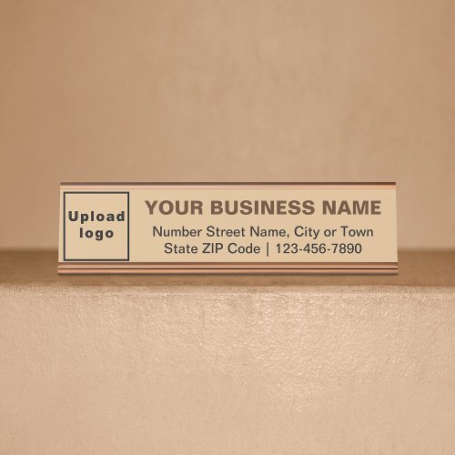Business Brand on Light Brown Standard Desk Name Plate