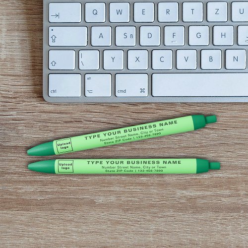 Business Brand on Light Green Barrel of Ink Pen