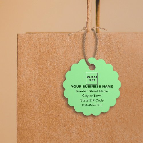 Business Brand on Light Green Scalloped Round Tag