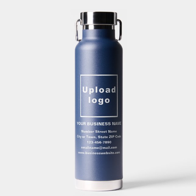 Business Brand on Navy Blue Insulated Water Bottle (Front)