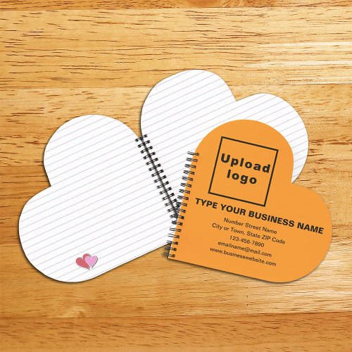 Business Brand on Orange Color Heart Shape Spiral Notebook