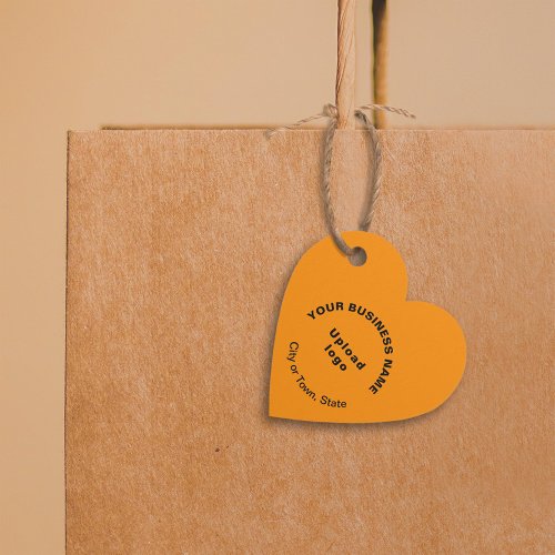 Business Brand on Orange Color Heart Shape Tag