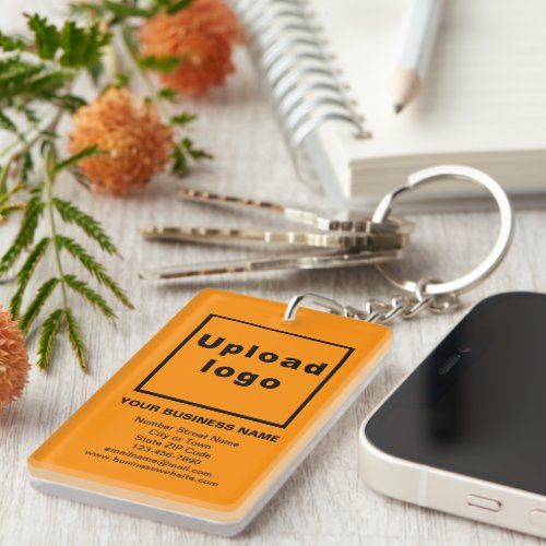 Business Brand on Orange Color Rectangle Acrylic Keychain