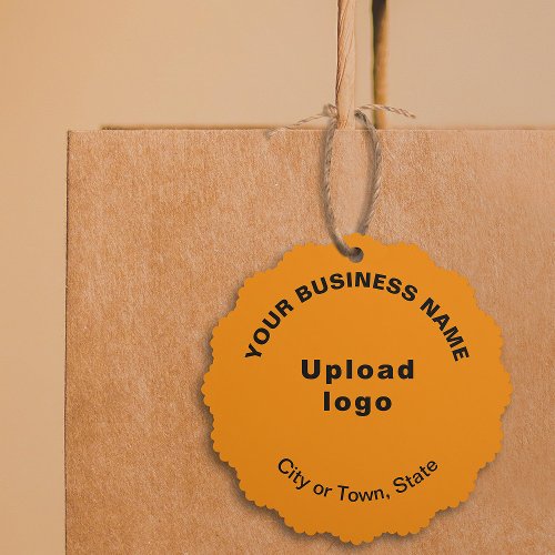 Business Brand on Orange Color Scalloped Paper Ornament Card