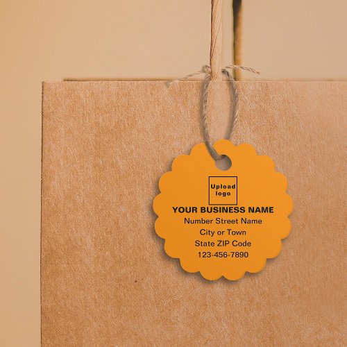 Business Brand on Orange Color Scalloped Round Tag