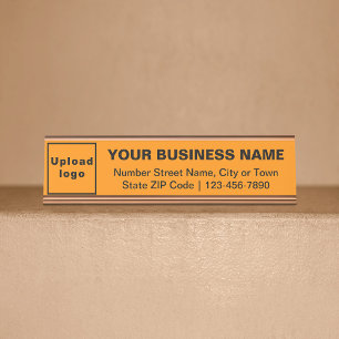 Business Brand on Orange Color Standard Desk Name Plate