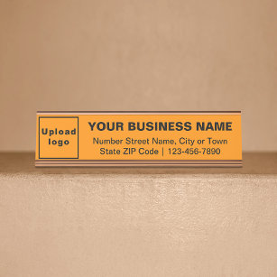 Business Brand on Orange Color Standard Desk Name Plate