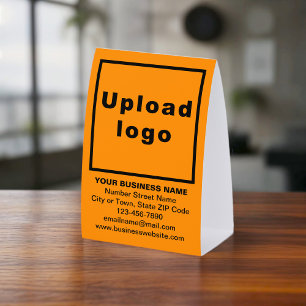 Business Brand on Orange Tent Style Table Sign