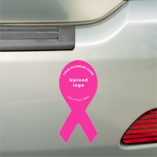 Business Brand on Pink Ribbon Shape Car Magnet