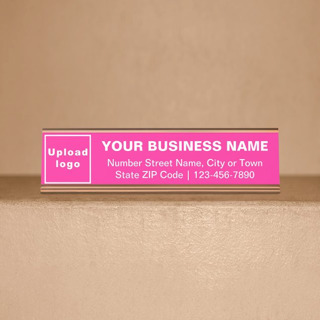 Business Brand on Pink Standard Desk Name Plate (Creator Uploaded)