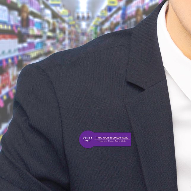 Business Brand on Purple Badge Shape Name Tag (Build brand name awareness. Your business brand on purple badge shape name tag.)