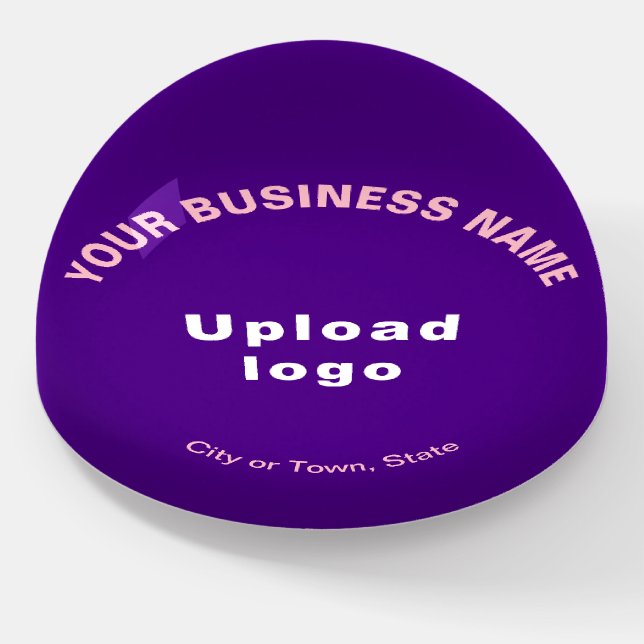 Business Brand on Purple Dome Style Paperweight (Angled)