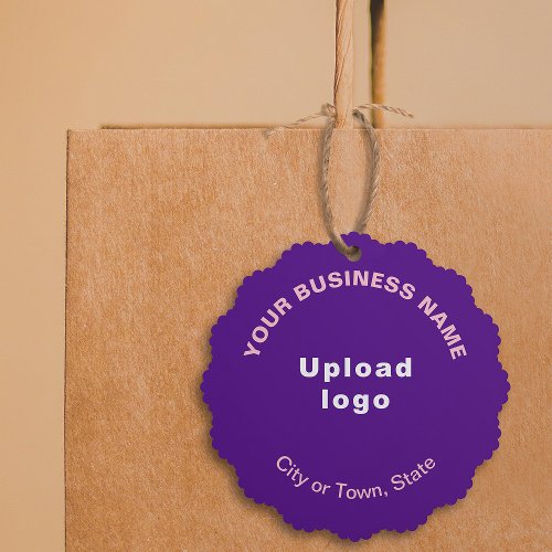 Business Brand on Purple Scalloped Paper Ornament Card