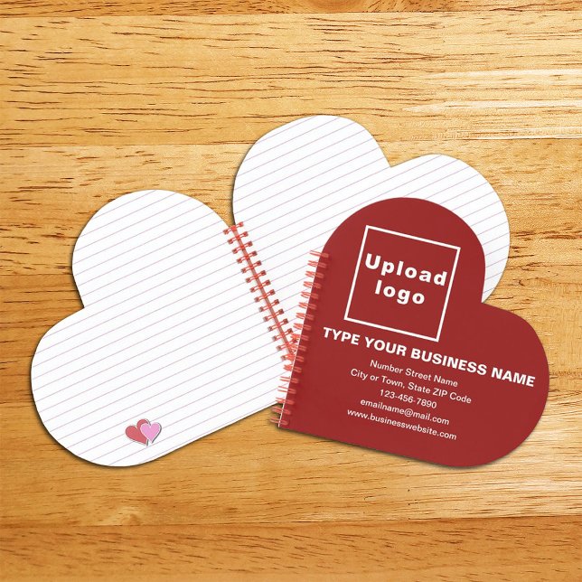 Business Brand on Red Heart Shape Spiral Notebook (Build brand name awareness. Your business brand on red heart shape spiral notebook.)
