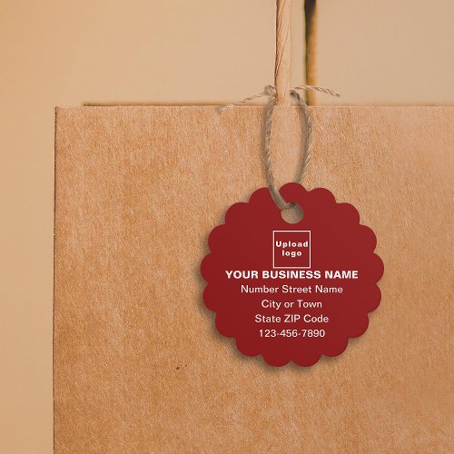 Business Brand on Red Scalloped Round Shape Tag