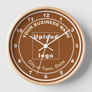 Business Brand on Round Brown Wooden Frame Clock