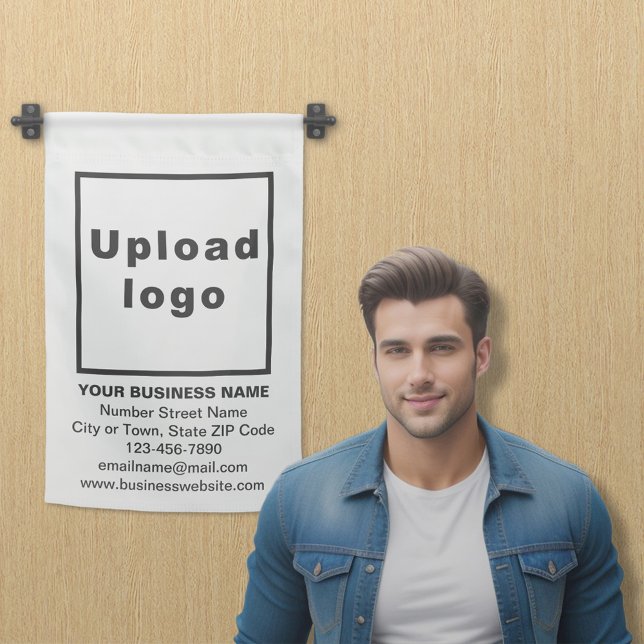 Business Brand on Single-Sided Print White Garden Flag (White single-sided print flag with your business brand hung on wall.)