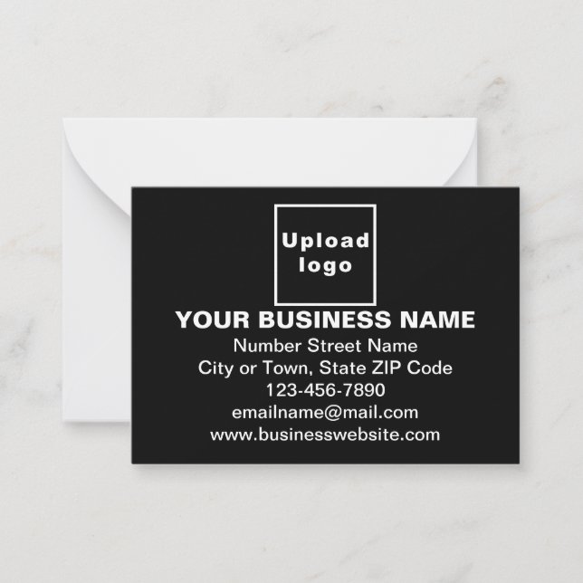 Business Brand on Small Black Rectangle Flat Note Card (Front)