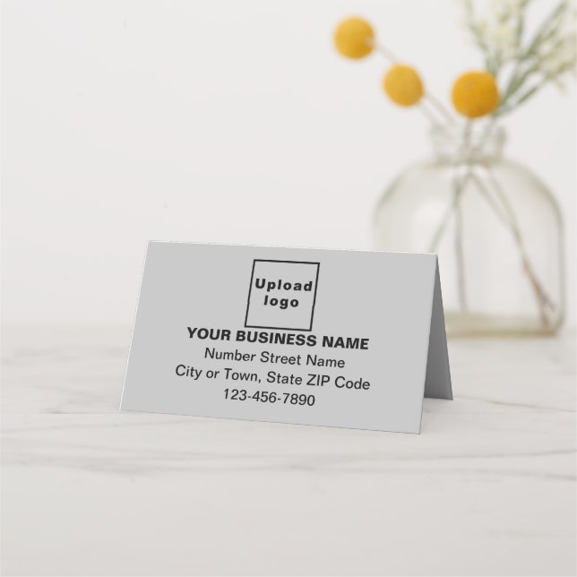 Business Brand on Small Gray Folded Place Card (Front)
