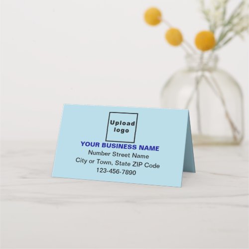 Business Brand on Small Light Blue Folded Place Card