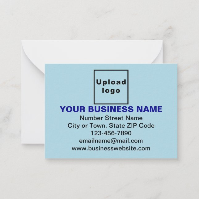 Business Brand on Small Light Blue Rectangle Flat Note Card (Front)
