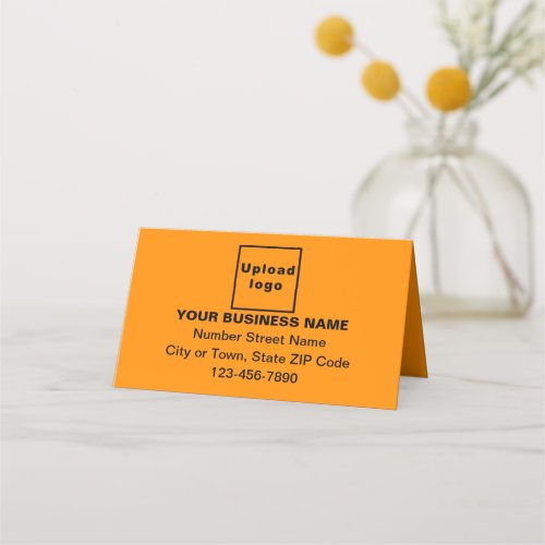 Business Brand on Small Orange Color Folded Place Card