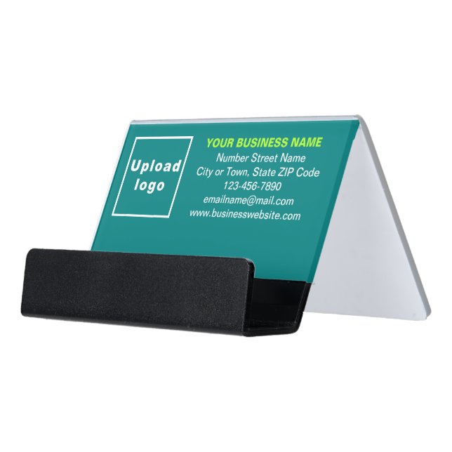Business Brand on Teal Green Business Card Holder (Angled Front)