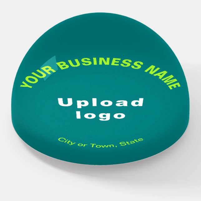Business Brand on Teal Green Dome Style Paperweight (Angled)