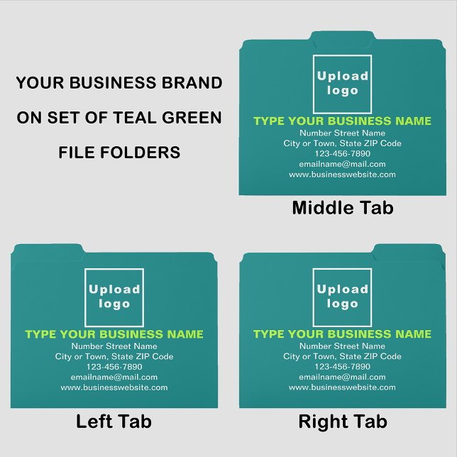 Business Brand on Teal Green File Folders (Build brand name awareness. Your business brand on set of teal green file folders.)