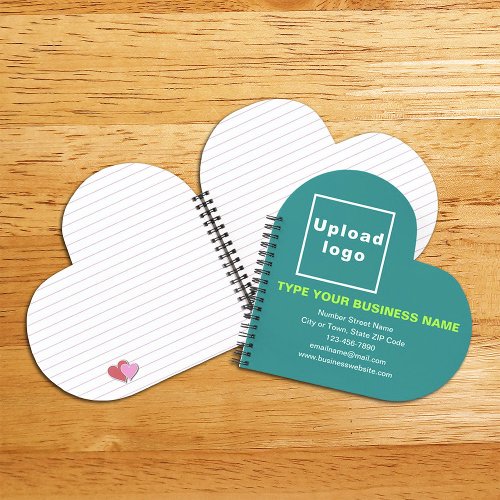 Business Brand on Teal Green Heart Shape Spiral Notebook