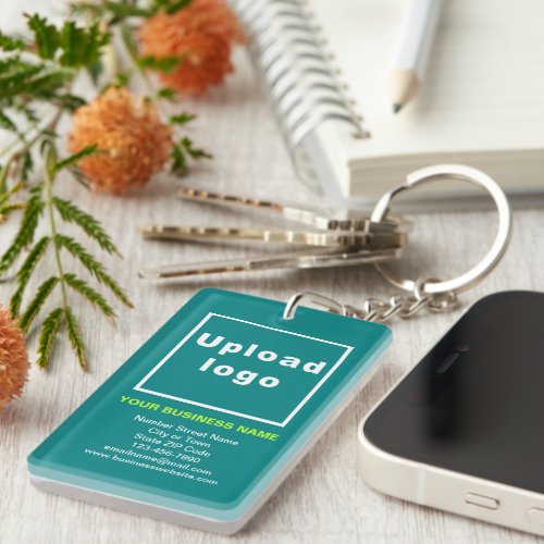 Business Brand on Teal Green Rectangle Acrylic Keychain