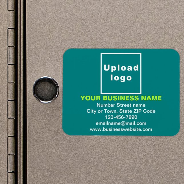 Business Brand on Teal Green Rectangle Flexible Magnet (Your business brand on teal green rectangle flexible magnet as marketing material.)