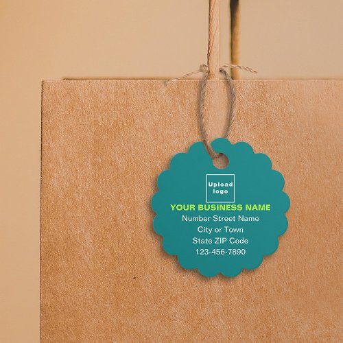 Business Brand on Teal Green Scalloped Round Tag