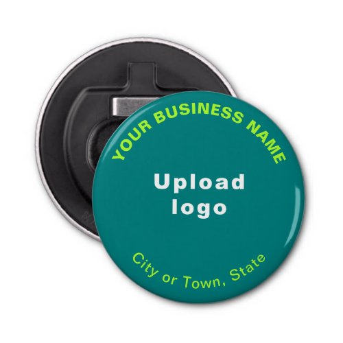 Business Brand on Teal Green Small Round Bottle Opener