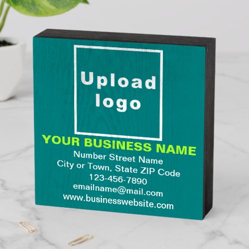 Business Brand on Teal Green Square Wood Box Sign