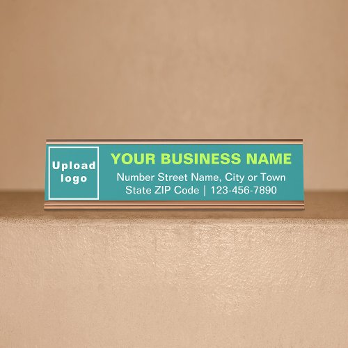 Business Brand on Teal Green Standard Desk Name Plate