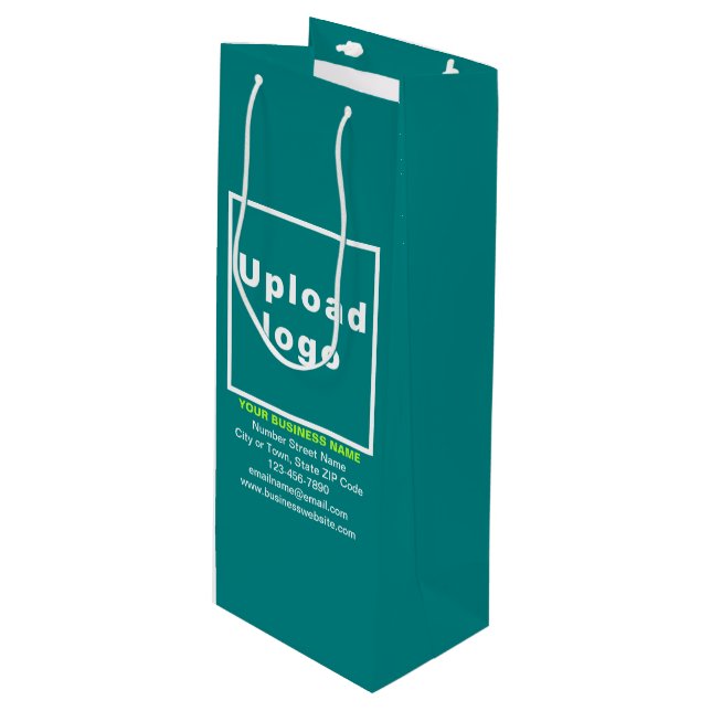 Business Brand on Teal Green Wine Gift Bag (Front Angled)