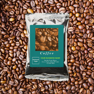 Business Brand on Teal Label of Coffee Drink Mix