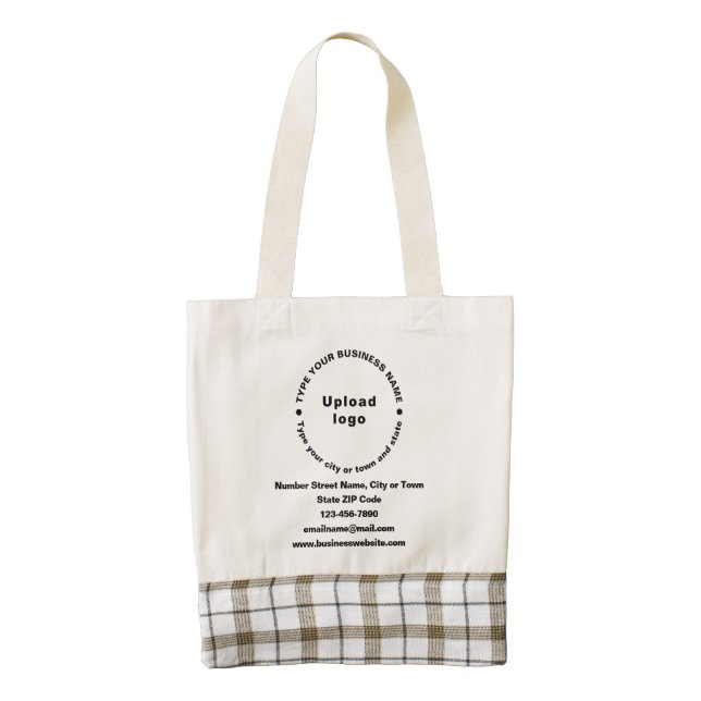 Business Brand on Tote Bag With Plaid (Front)