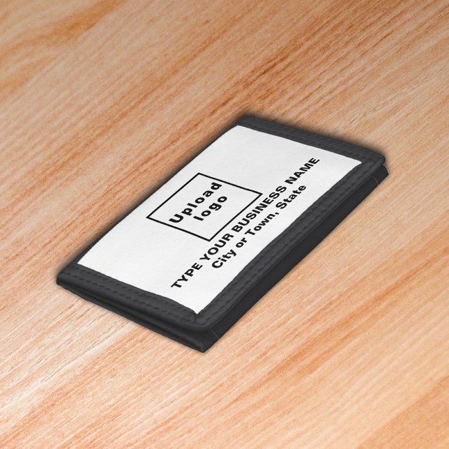 Business Brand on Trifold Nylon Wallet (Build brand name awareness. Your business brand on white trifold wallet.)