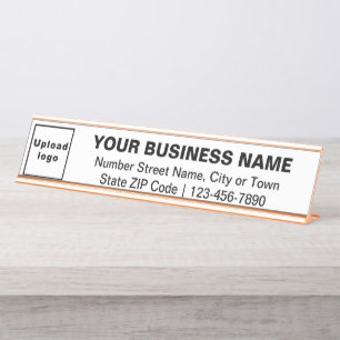 Business Brand on White Long Desk Name Plate
