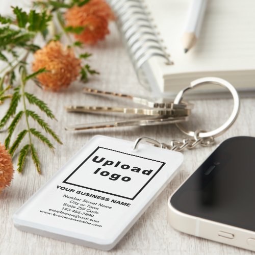 Business Brand on White Rectangle Acrylic Keychain