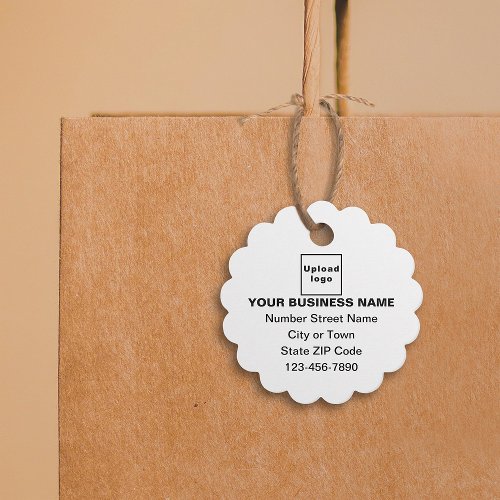 Business Brand on White Scalloped Round Shape Tag
